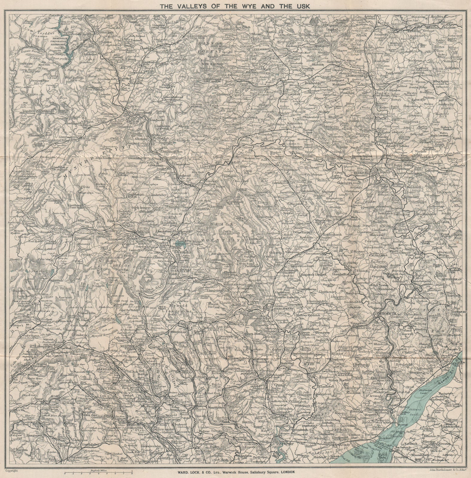 WYE & USK VALLEYS. Newport Monmouth Merthyr Tydfil Hereford Pontypridd 1917 map